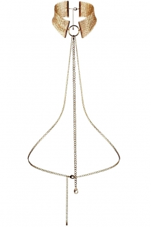 Стильное дизайнерское колье с цепочками на тело Desir Metallique Collar из золотистого металла (Bijoux Indiscrets)