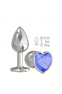 Серебристая анальная втулка с синим кристаллом-сердцем - 7 см. 514-07 blue-DD Джага-Джага (синий)