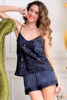 Атласная пижама топ и шортики Starlight 8742 Mia-Amore (темно-синий)