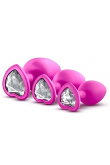 Набор розовых анальных пробок с прозрачным кристаллом-сердечком Bling Plugs Training Kit BL-395830 Blush Novelties (розовый)